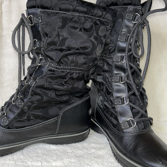 COACH SHAINE SIGNATURE WOMENS BOOTS WINTER RAIN SNOW BLACK LACE UP FLEECE LINED - Picture 6 of 10